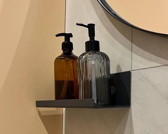 Wall Mounted Steel Shelf, Slim Black Bathroom Storage for Soap Dispensers & Toiletries