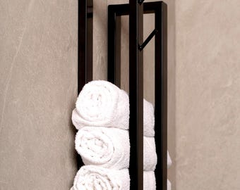 Wall Mounted Bathroom Rack, Black Metal Towel and Toilet Paper Holder, Towel Storage