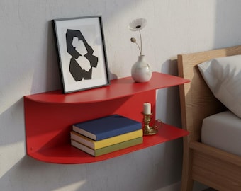 Red Metal Floating Wall Shelf - Modern Accent Shelf for Books & Home Decor