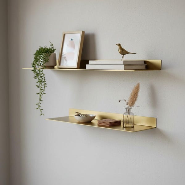 Ensemble d'étagères flottantes en métal doré, rangement mural minimaliste pour plantes, décoration