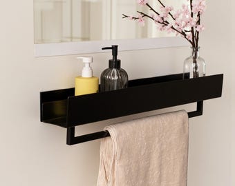 Toalheiro de parede, barra de aço preta elegante para spa e banheiros contemporâneos