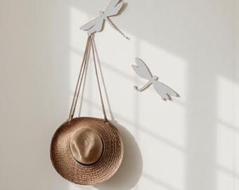 White Dragonfly Wall Hooks - Minimal Metal Wall Hangers, Modern Nature-Inspired Decor for Entryway, Bathroom or Bedroom
