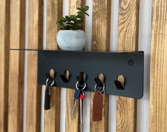 Floating Key Rack & Mini Shelf, Sleek Metal Wall Art for Entryway