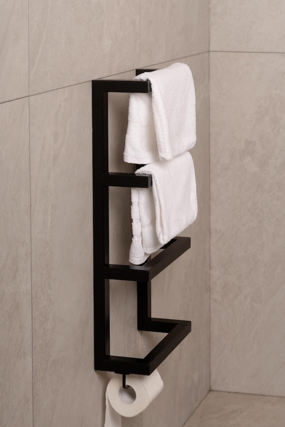 Badezimmer Rack, Schwarz Metall Halter für Handtücher und WC Rollen