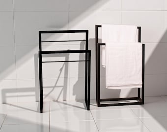 2-Piece Metal Rack Set, Black Steel Shelves for Floor  - Modern Bathroom & Spa Organizer