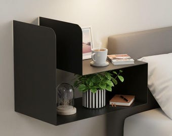 Modern Floating Bedside Shelf - Adjustable Metal Nightstand