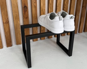Space-Saving Black Metal Shoe Rack - Modern 2-Tier Footwear Organizer