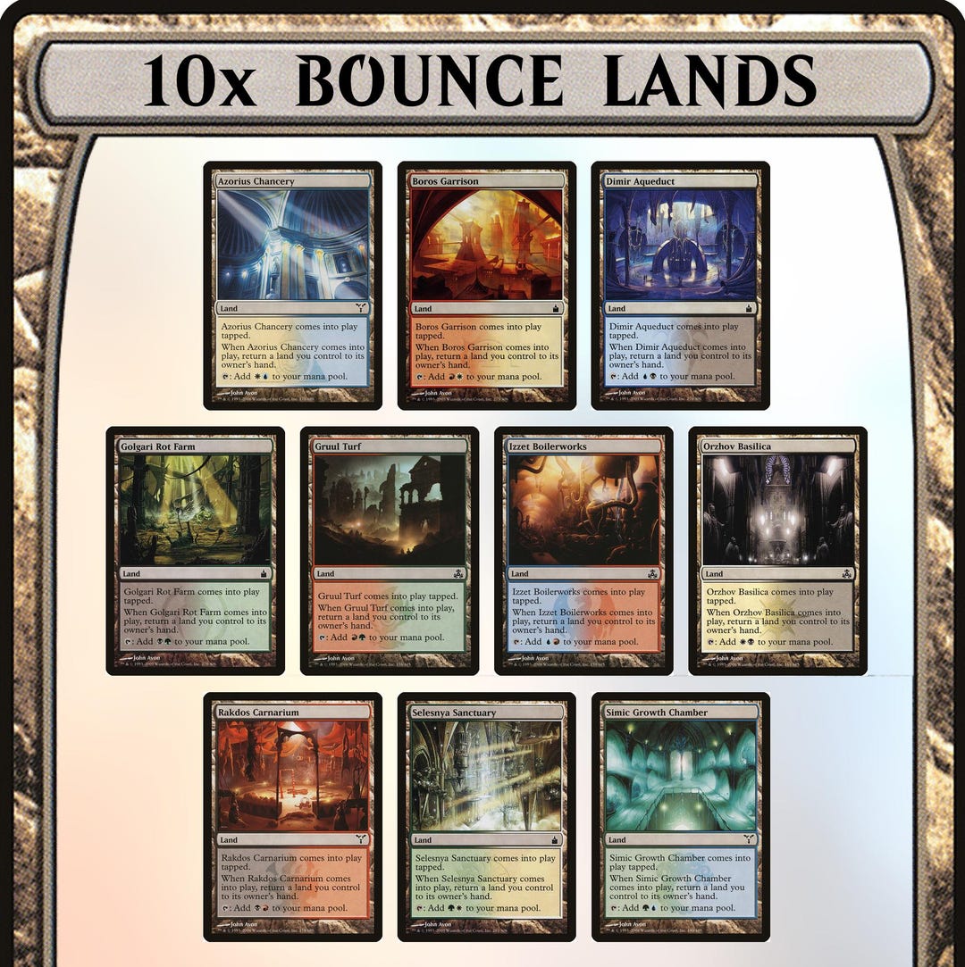 10 DUAL Bounce Lands MTG Magic the Gathering Cards 1x Each From Various Sets - Etsy 10 DUAL Bounce Lands MTG Magic the Gathering Cards 1x Each From Various Sets - Etsy