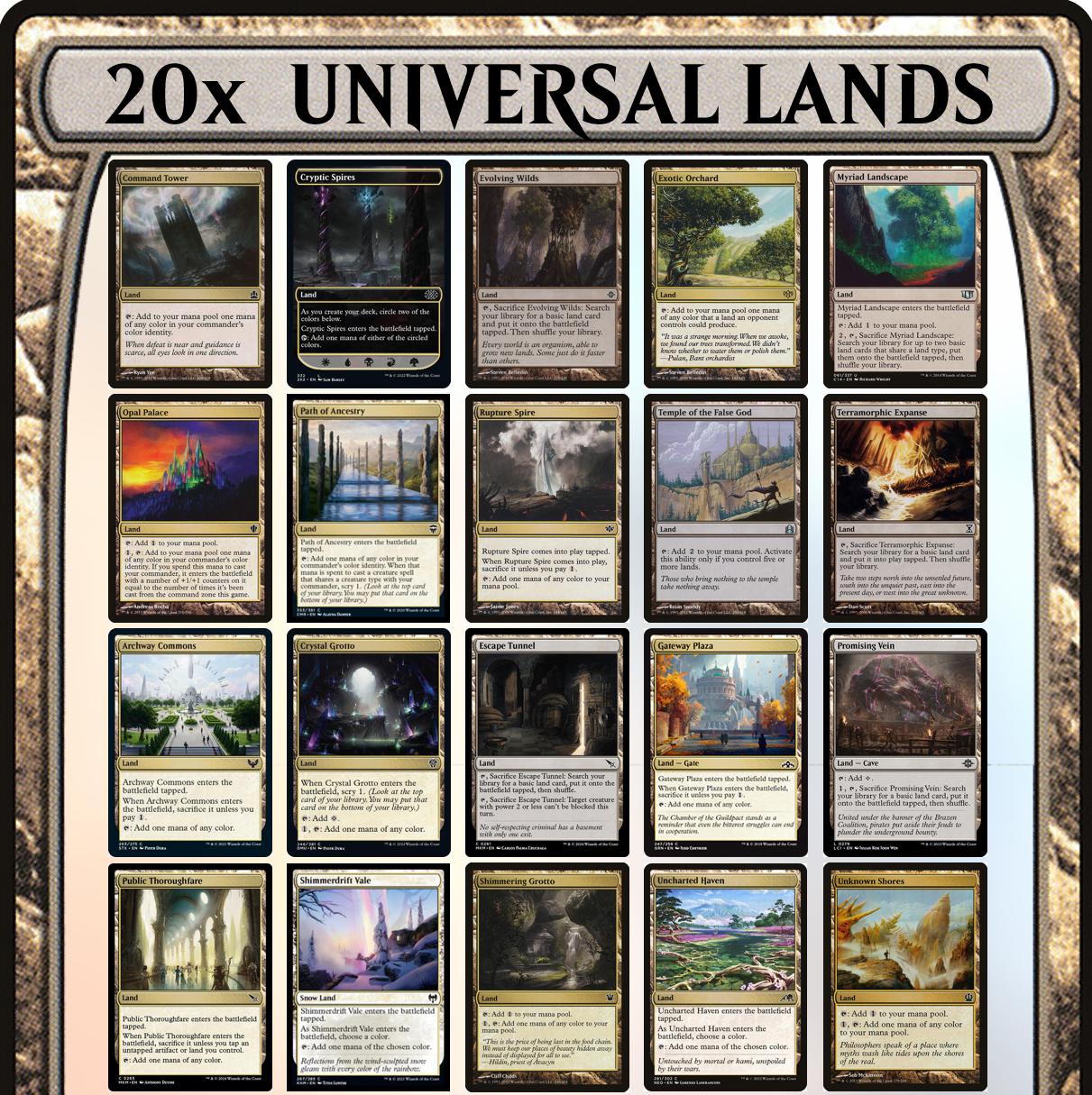 20x UNIVERSAL Land Bundle Staple Cards for Commander MTG Magic the Gathering EDH - Etsy 20x UNIVERSAL Land Bundle Staple Cards for Commander MTG Magic the Gathering EDH - Etsy