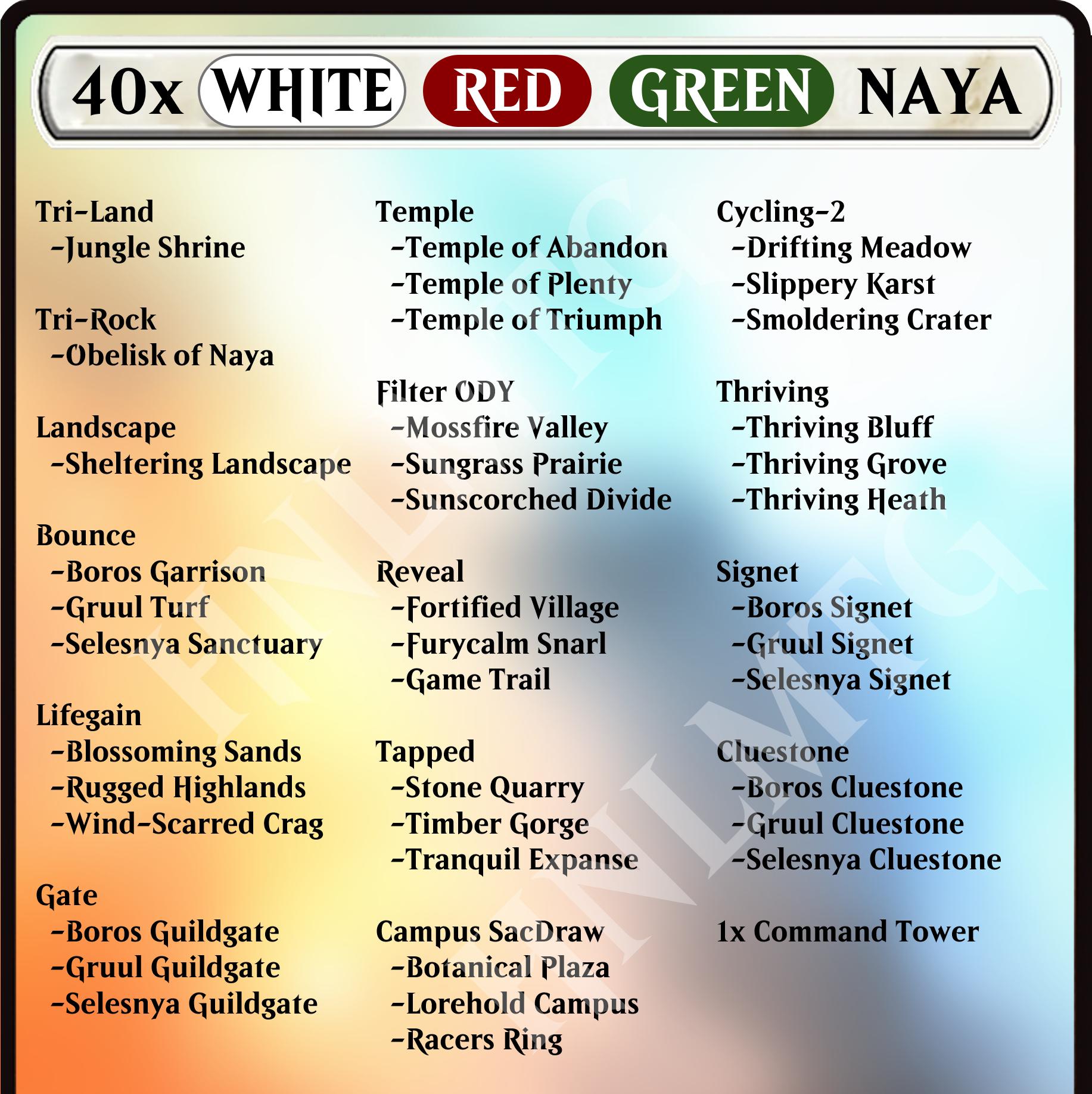 MTG White Red Green Commander Starter Kit - 40 Cards - Naya Bundle  Including Lands & Artifacts for Magic the Gathering - Etsy