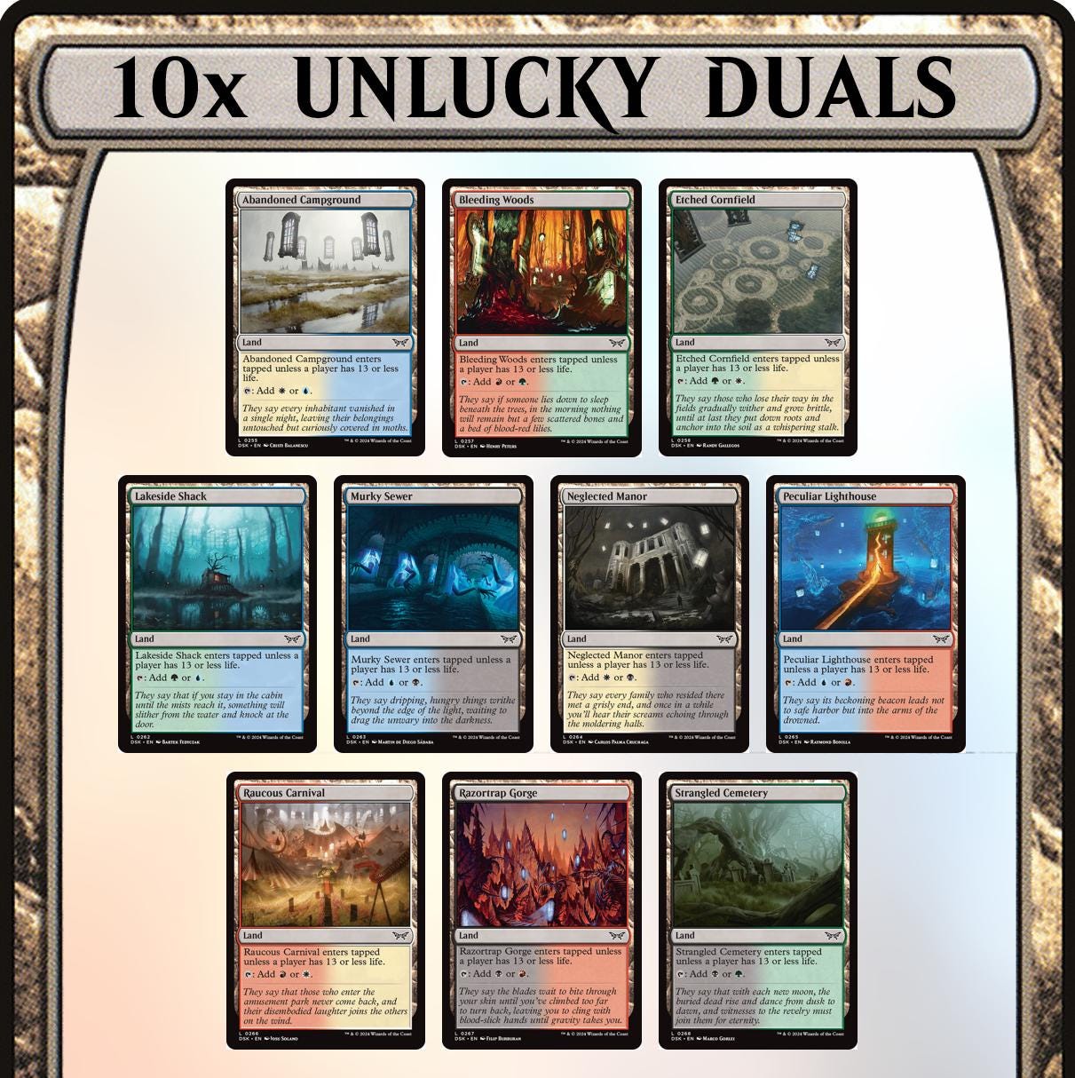 10x UNLUCKY 13 Life Dual Lands Untapped Full Set of Dual 2-color