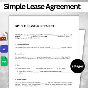 Contrato de arrendamiento simple editable (PDF, Word, tamaño A4 y carta de EE. UU.)