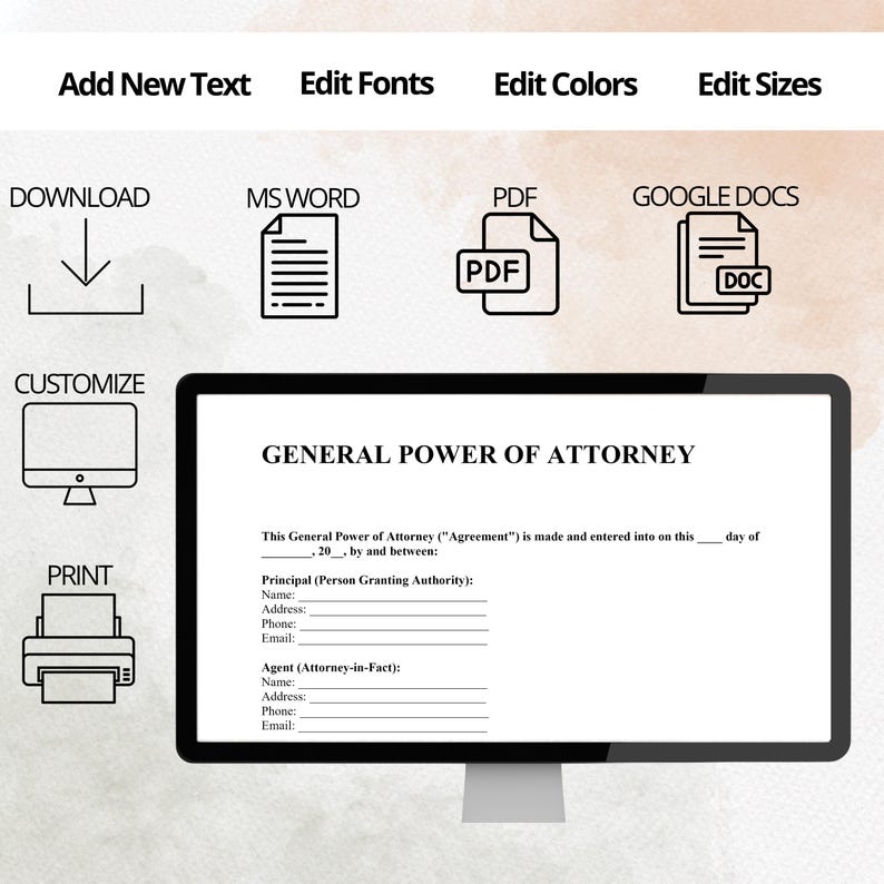 General Power of Attorney Agreement | Editable PDF, Google Doc, Word ...