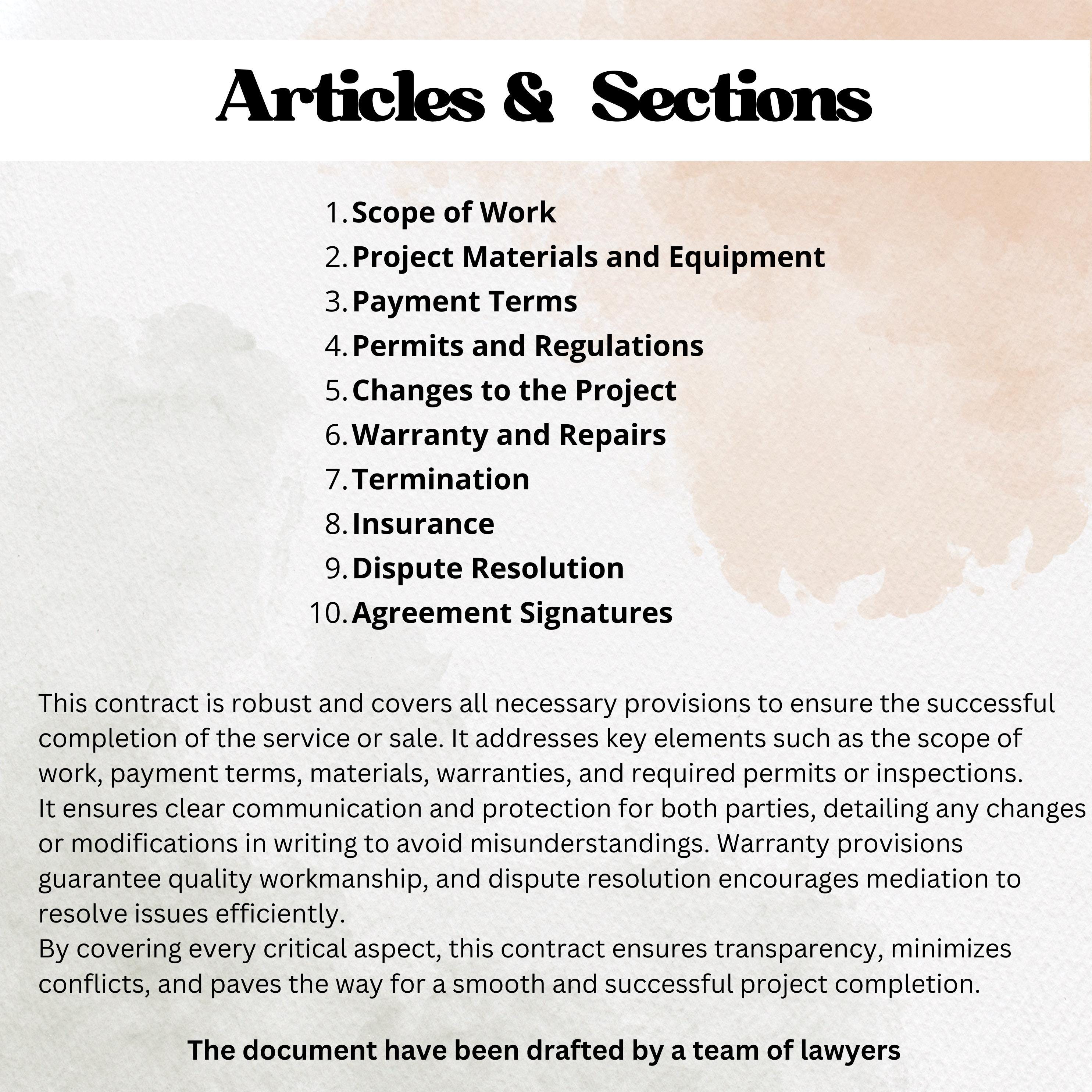 Editable Construction Contract - PDF and Word | A4 & US Letter Size - Etsy