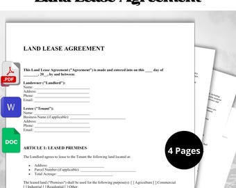 Editable Land Lease Agreement | Editable PDF, Google Doc, Word | Secure & Legal