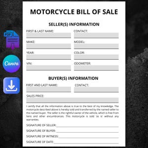 Plantilla editable de factura de compraventa de motocicletas (PDF, tamaño A4 y carta de EE. UU.)