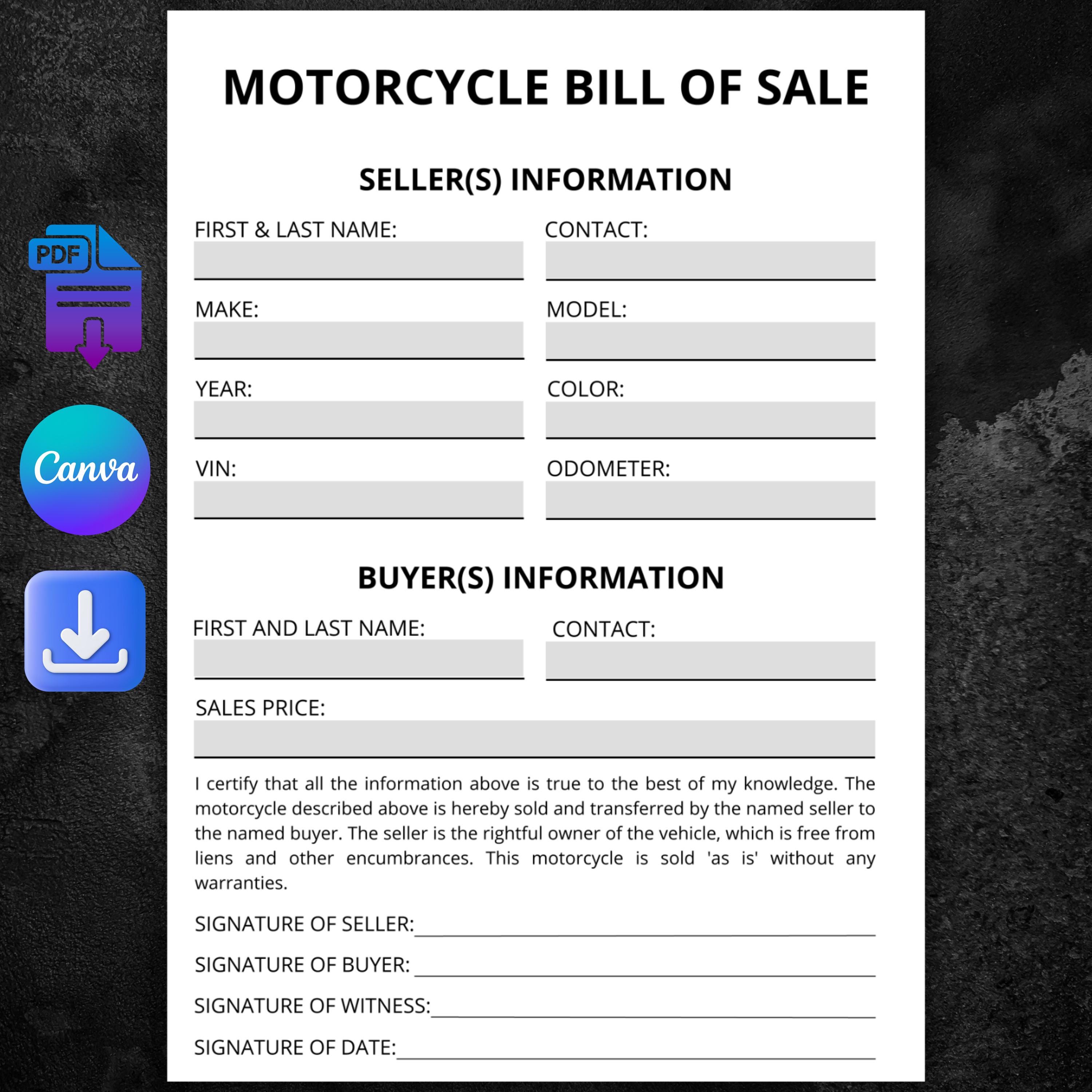 Motorcycle Bill of Sale Hong Kong