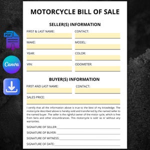 Plantilla editable de factura de compraventa de motocicletas (PDF, tamaño A4 y carta de EE. UU.)