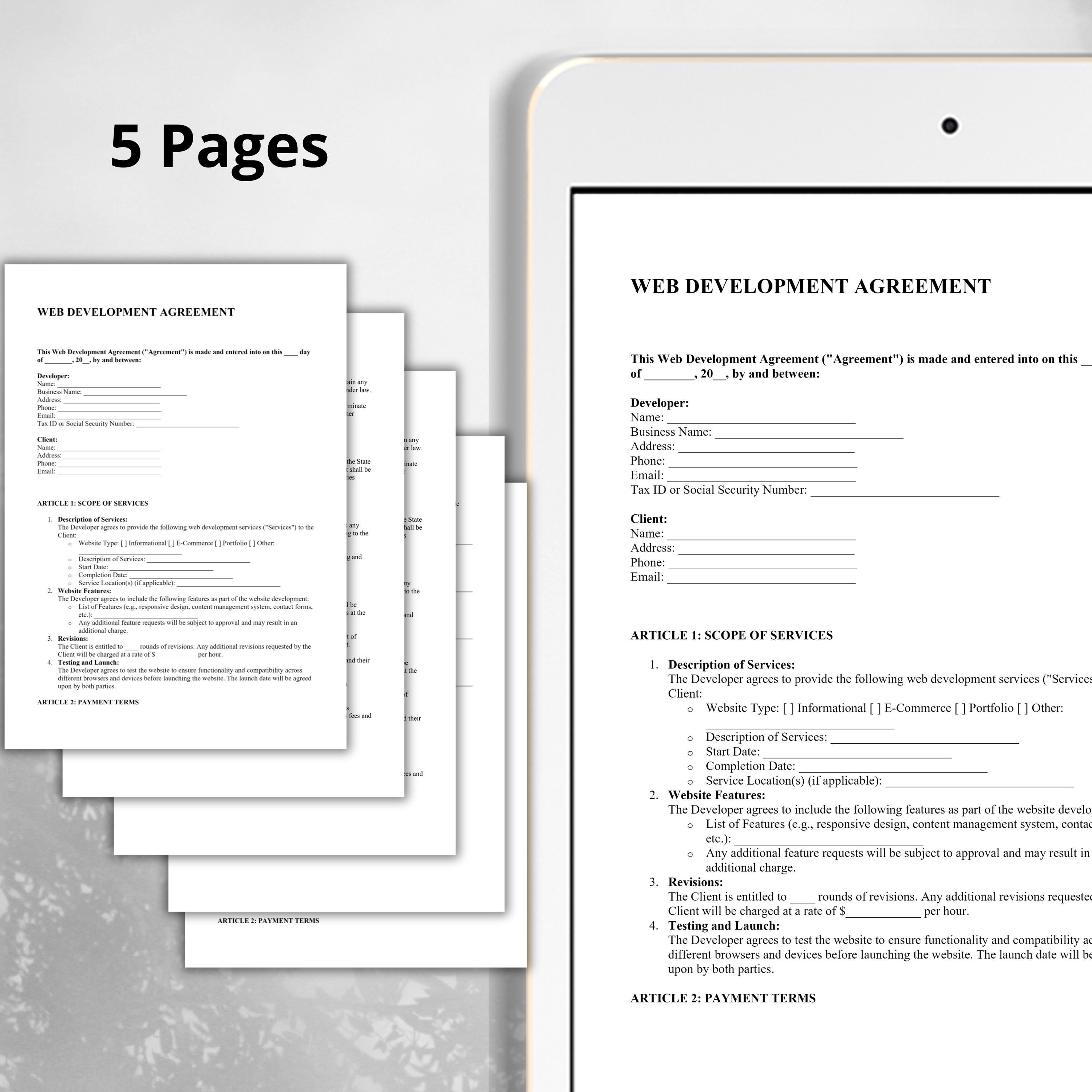 Editable Web Development Agreement | Editable PDF, Google Doc, Word ...