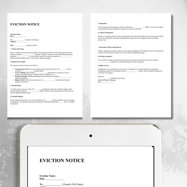 Editable Eviction Notice Template - PDF | Word | A4 & US Letter Size - Etsy