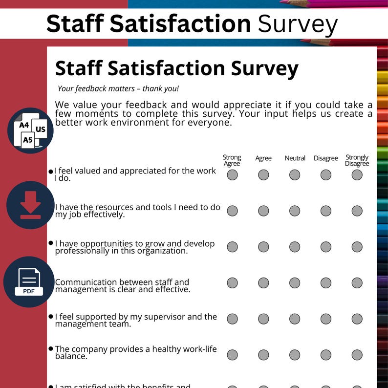 Employee Satisfaction Survey PDF | HR Feedback | A4, A5, US Letter - Etsy