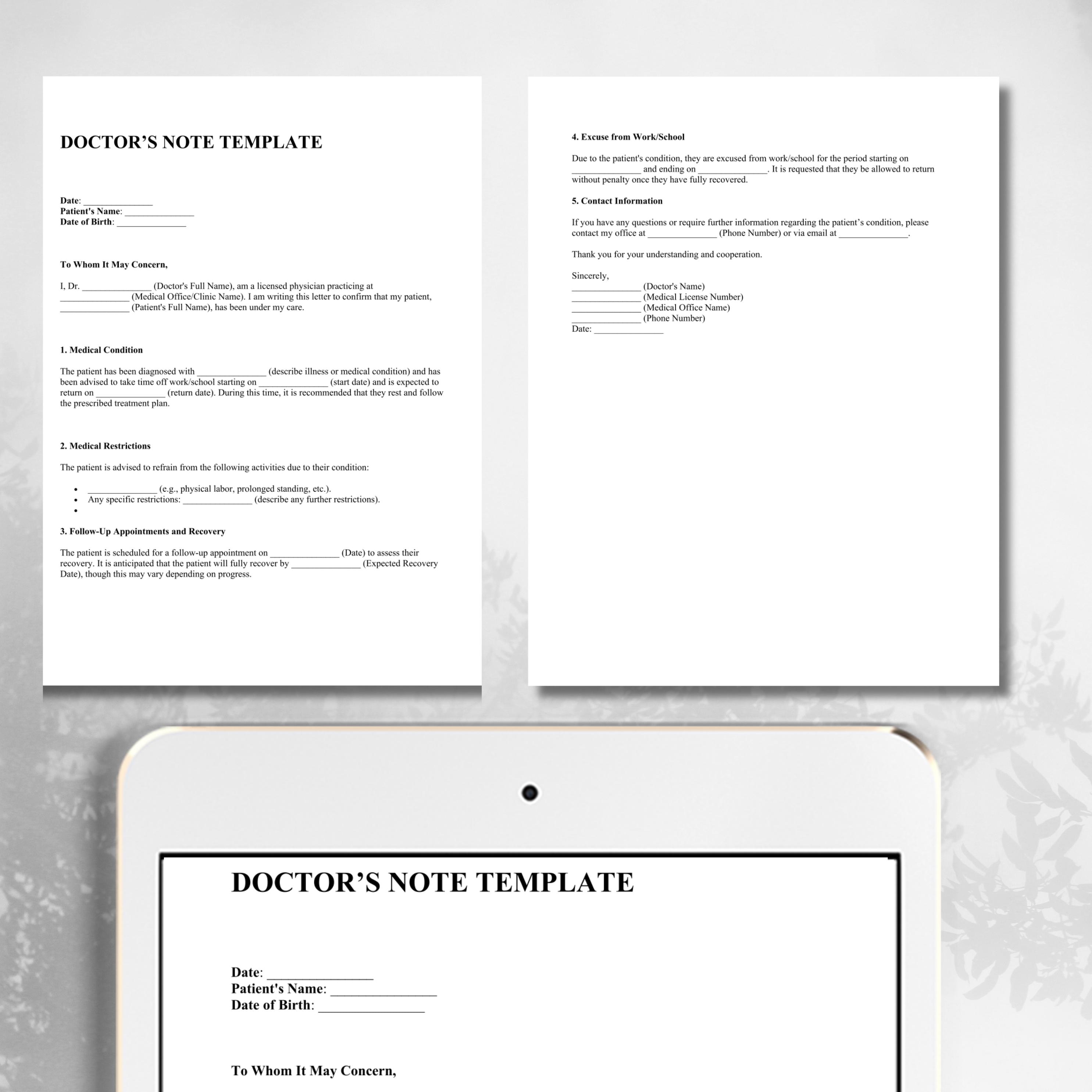 Editable Doctor's Note Template - PDF | Word | A4 | US Letter Size ...