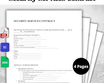 Bearbeitbarer Sicherheitsdienstleistungsvertrag | Bearbeitbares PDF, Google Doc, Word | Rechtssicher