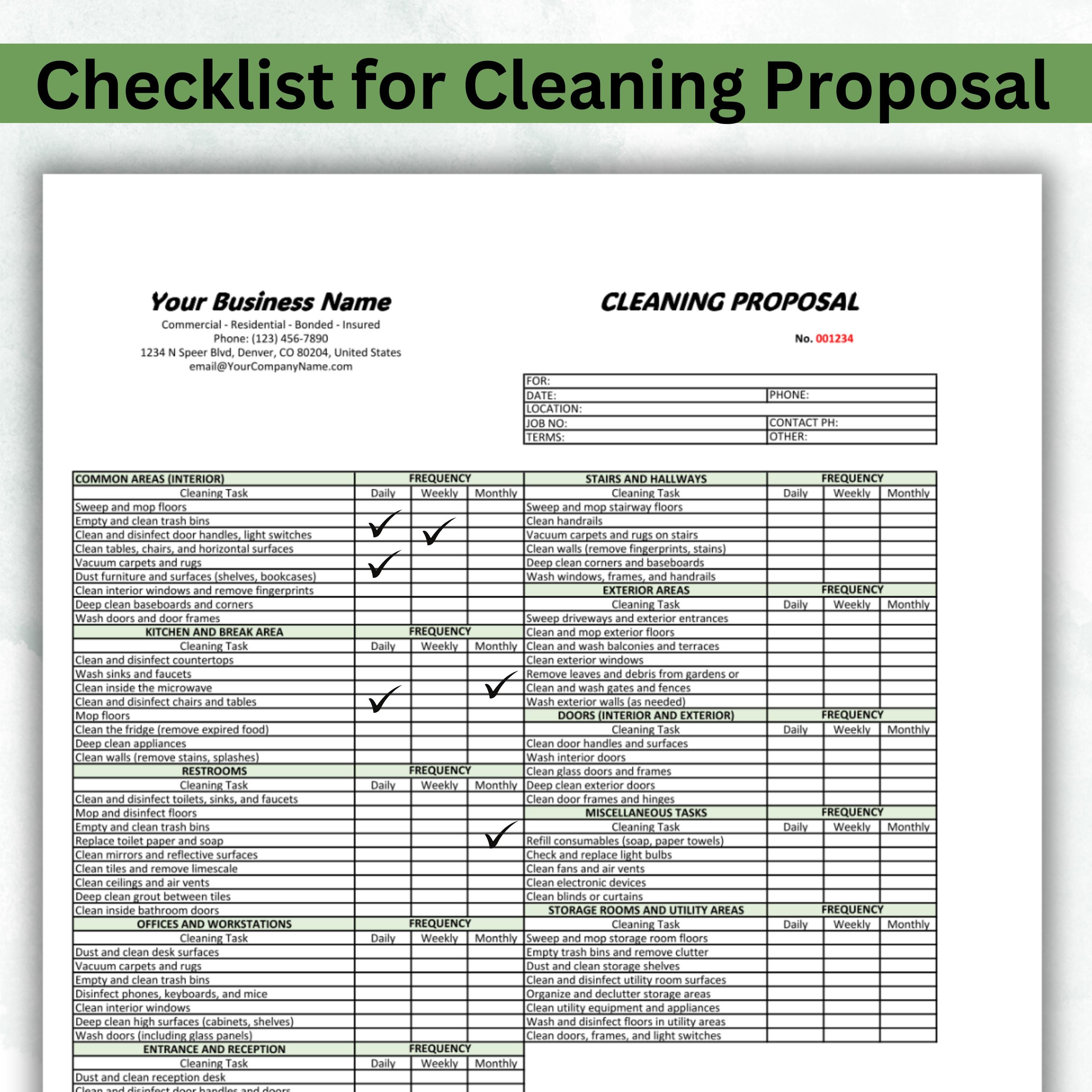 Editable Professional Cleaning Checklist Proposal for Businesses