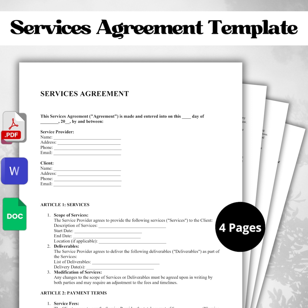 Services Agreement Template | Editable Contract | PDF, Google Doc, Word ...