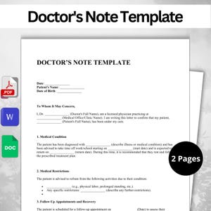 Bearbeitbare Arztnotizvorlage - PDF | Wort | DIN A4 | US Letter Größe