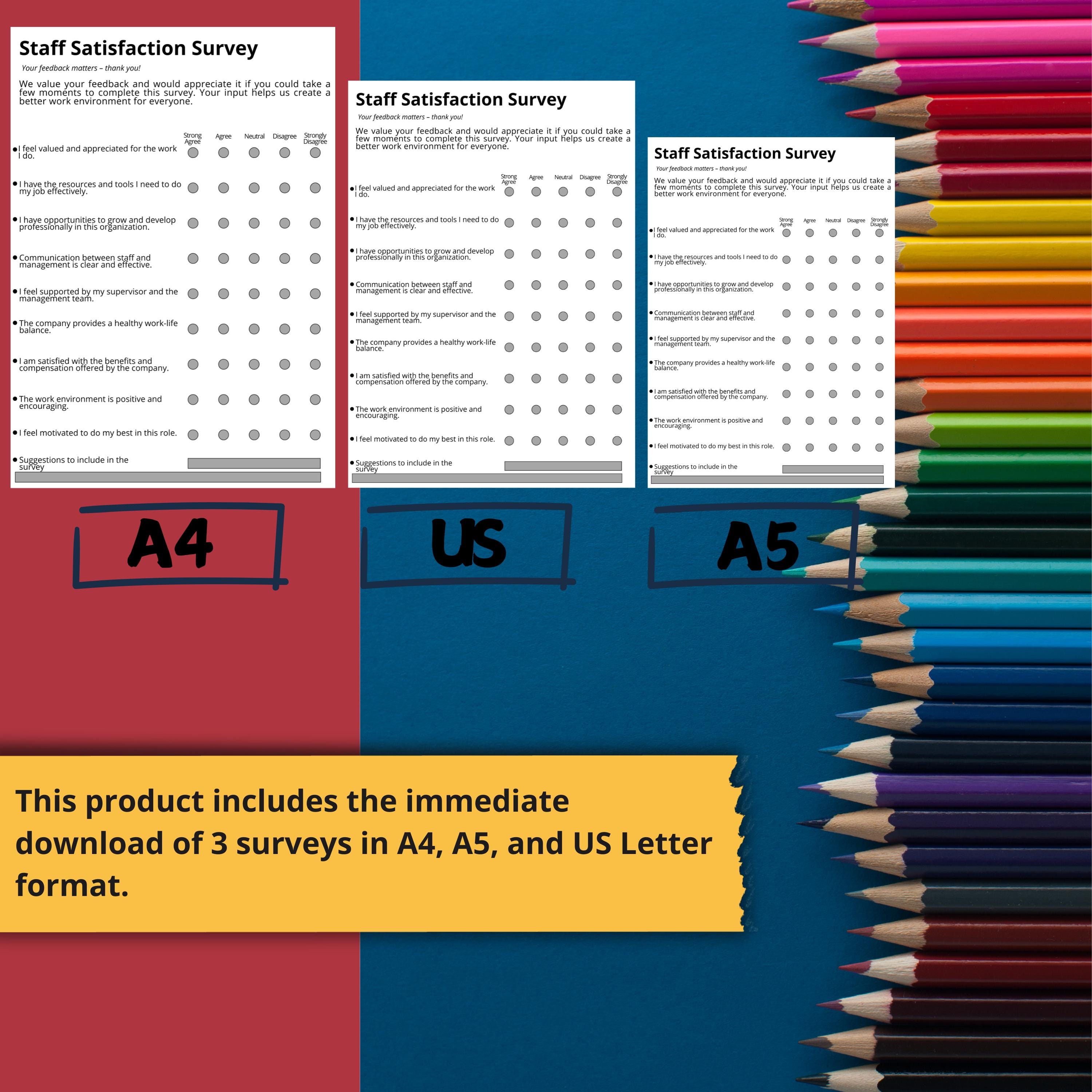 Employee Satisfaction Survey PDF | HR Feedback | A4, A5, US Letter - Etsy