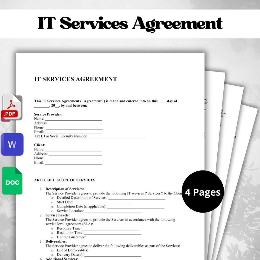 IT Services Agreement – Editable Contract Template | PDF, Word, Google ...
