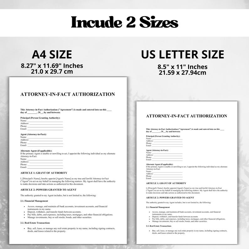 Attorney-in-fact Authorization – Editable Legal Form | PDF, Word ...