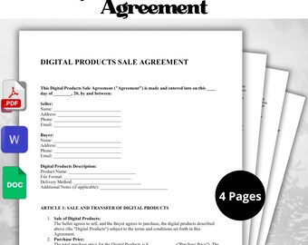 Digital Product Sale Agreement – Editable PDF, Word, Google Docs | Legal Use