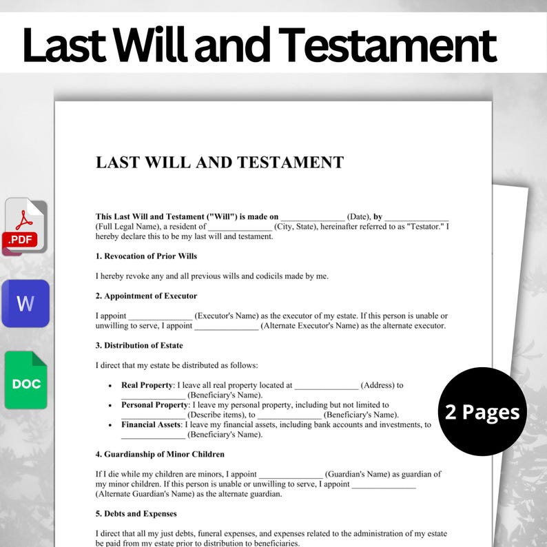 Editable Last Will And Testament Template Editable PDF Word A4 Editable Last Will And Testament Template Editable PDF Word A4