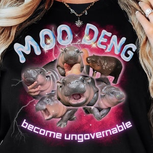 MOO DENG jaren 90 bootleg rap shirt jaren 90 graphic T-shirt schattig Moo Deng pygmy nijlpaard grappig bootleg T-shirt meme shirt grappig cadeau-idee geworden onbestuurbaar