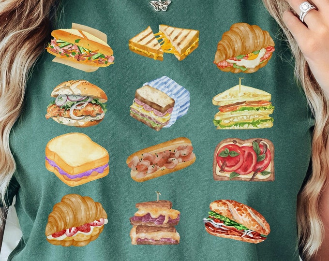 Watercolor Sandwich Comfort Colors T-Shirt, Foodie Gift