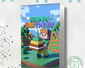 Pixel block Birthday Card Printable (Digital Download)