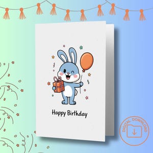 Bunny Birthday Card | DIY Foldable Greeting | Printable Kids Birthday Card | Happy Birthday Card | Instant Download