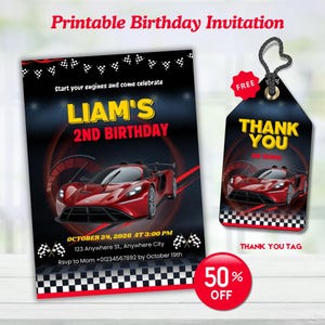 Race Car Birthday Invitation | Editable Car Theme Party Invite | Boy Birthday Invitation | Racing Birthday Canva Invitation