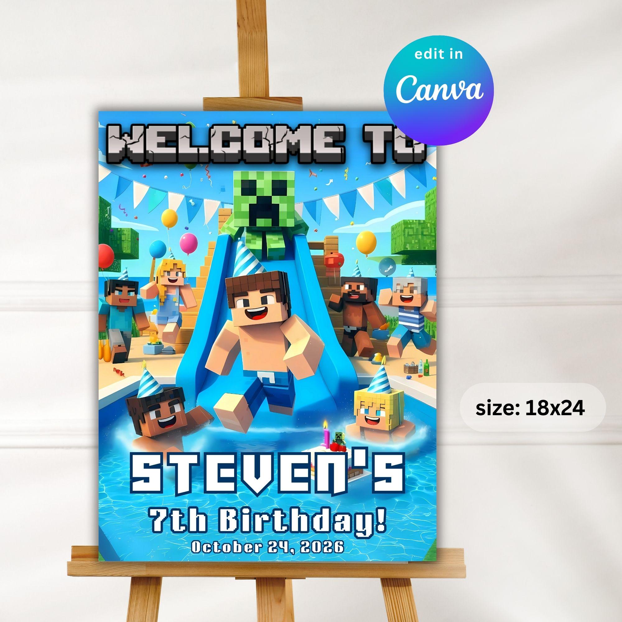 Minecrafter, Minecrafter WELCOME SIGN, Minecrafter Pool PARTY Sign, Birthday Welcome Sign, Birthday Game Theme, Kids Birthday Welcome Sign