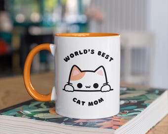 World's Best Cat Mom Accent Coffee Mug, Cute Cat Lover Gift, Pet Mom Appreciation, Birthday Gift for Cat Owners, Coffee Lover Mug