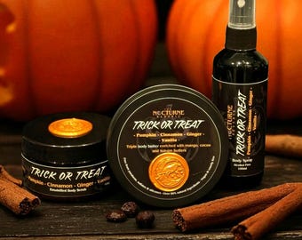 Pumpkin, Cinnamon, Ginger & Vanilla Small Skincare Bundle - Body Scrub, Body Butter + Spray - Halloween Gift, Spooky Skincare, Pumpkin Spice