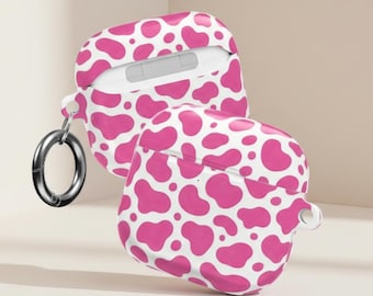 Pink Cow Print Airpod Case, Western Tech Accessory, Preppy Earbud Cover, PC Shell