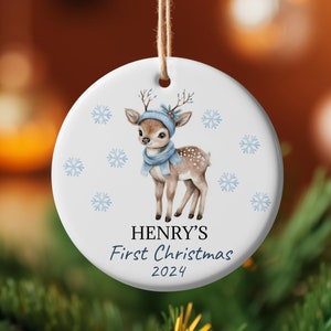 Ceramic Ornament, Personalized Baby Boy&#39;s First Christmas, Baby Deer, Festive Home Decor, Tree Decoration, Mom Gift, Christmas Ornaments