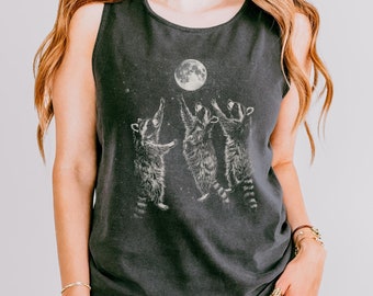 Raccoons Howling At Moon Tank Top, Nature Camping Graphic Tee