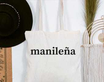 Manileña Print Cotton Canvas Tote Bag, Trendy Market Shopper