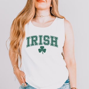 Minimalist Irish Shirt with Four-Leaf Clover, St Patricks Day Top, St Paddys Day Sleeveless Tee, Workout Tank, Lucky Gym Top, Irish Pride