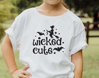 Maglietta di Halloween per bambini Wicked Cute, adorabile maglietta di Halloween per "dolcetto o scherzetto", morbida e comoda maglietta di Halloween per bambini, simpatica maglietta di Halloween