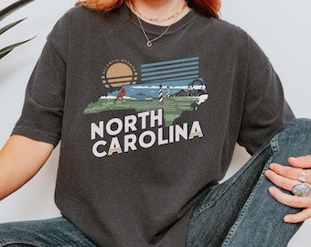 Camiseta de Carolina del Norte: Camiseta retro con orgullo estatal de EE. UU.